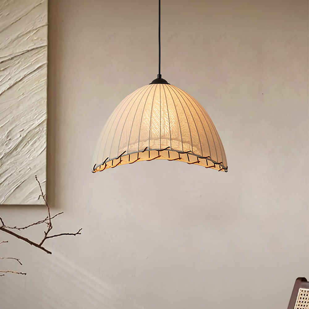 Wabi Sabi Pendant Light - Linen Shade Ceiling Fixture with Soft Glow