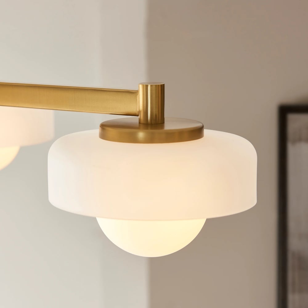 Zirvos Pendant with Frosted Opal Globes and Brushed Brass Frame for Living and Dining