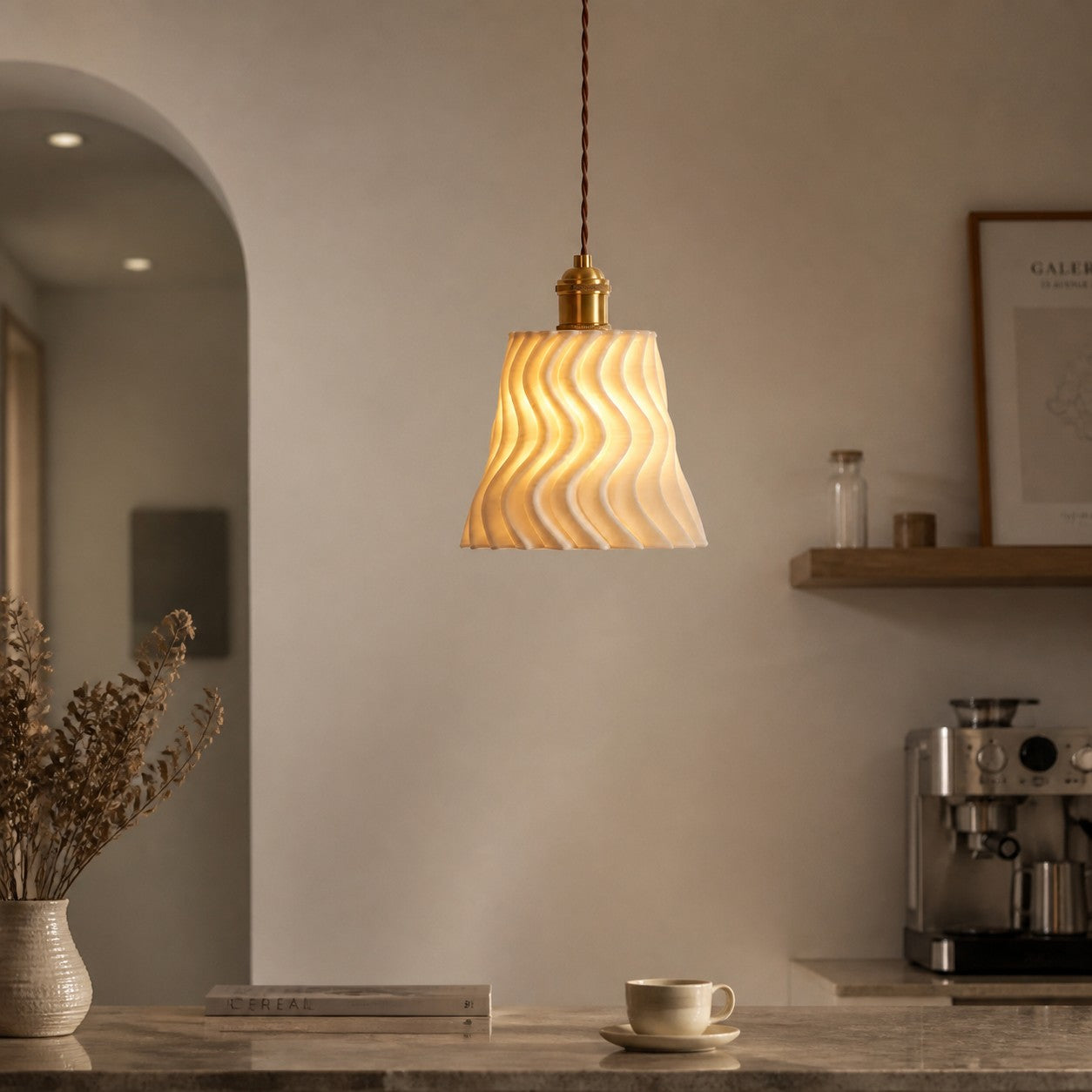 Handcrafted Ceramic Pendant Lamp with Brass Fitting
