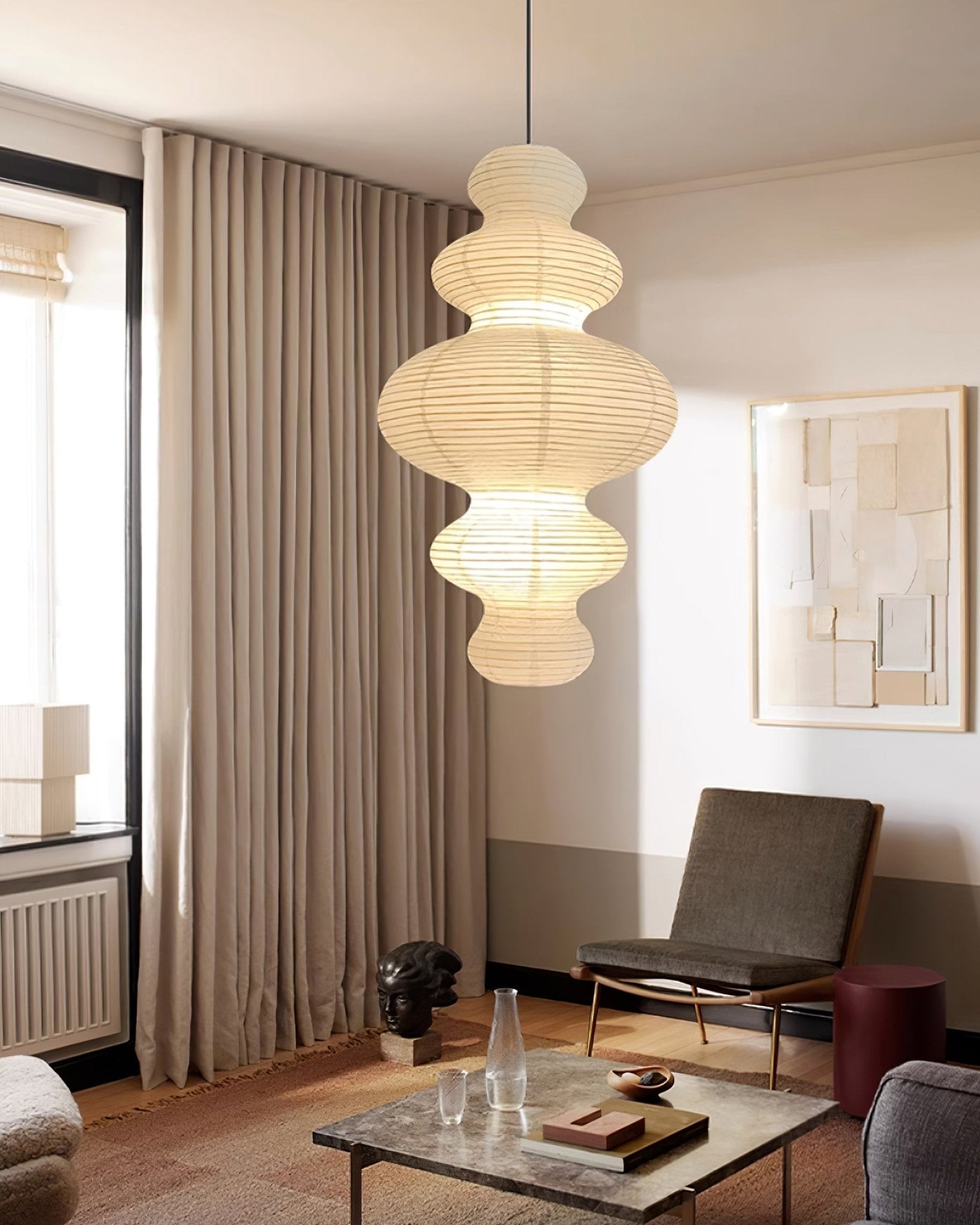 Luxurious Pendant Swag Lamp - Sculptural Rice Paper Lamp for Bedroom