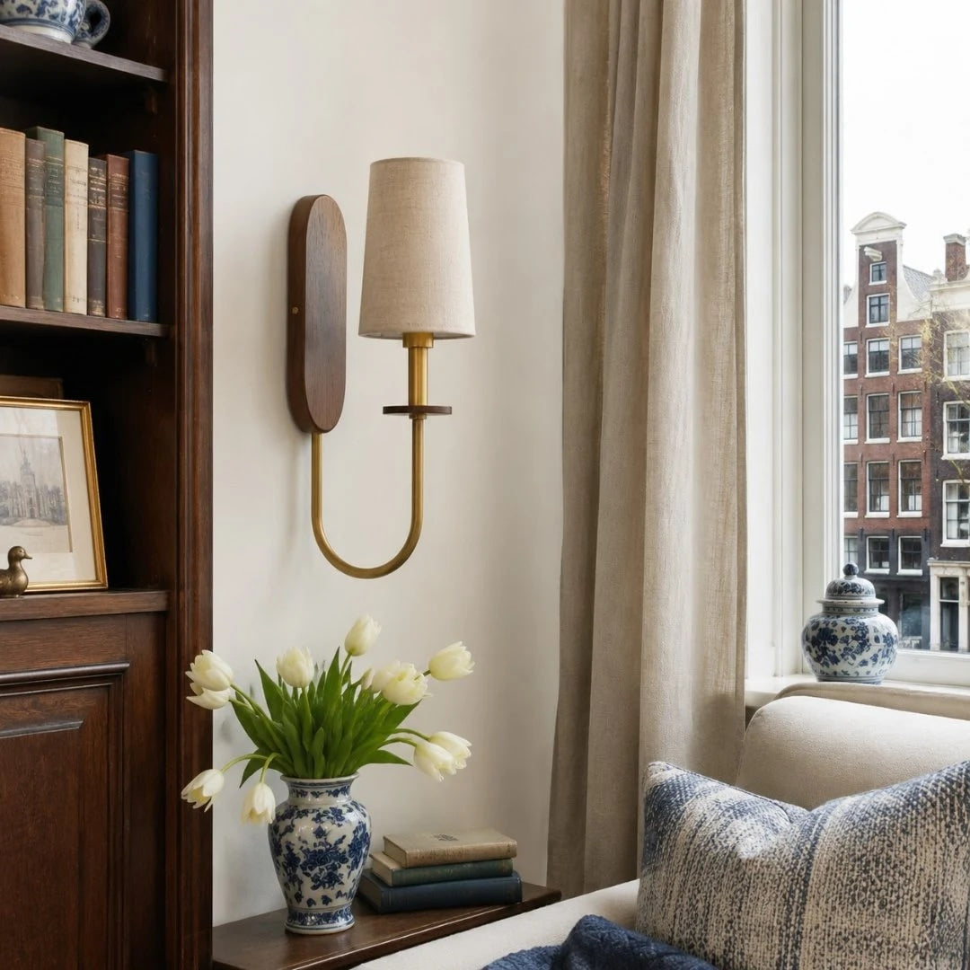 Solid Wood Fabric Wall Sconce