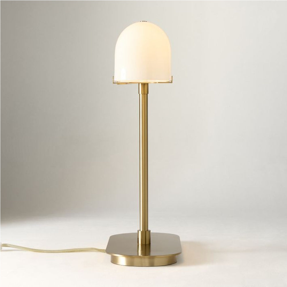 Ferosa Boat-Shaped Lampshade Table Lamp – Vintage Bronze Finish with Milk Glass Shade
