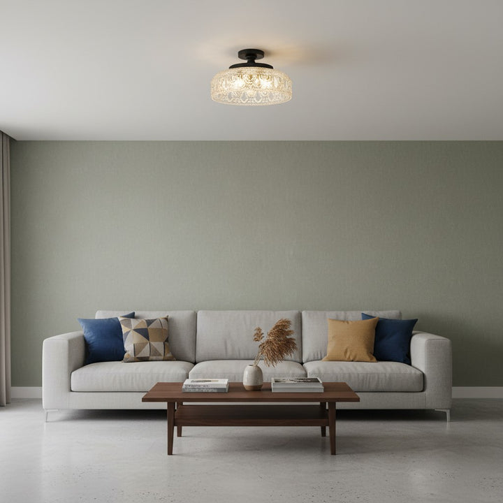 Zenarivo Vintage Floral Glass Semi Flush Mount Ceiling Light - Modern Cabin Style for Living Room