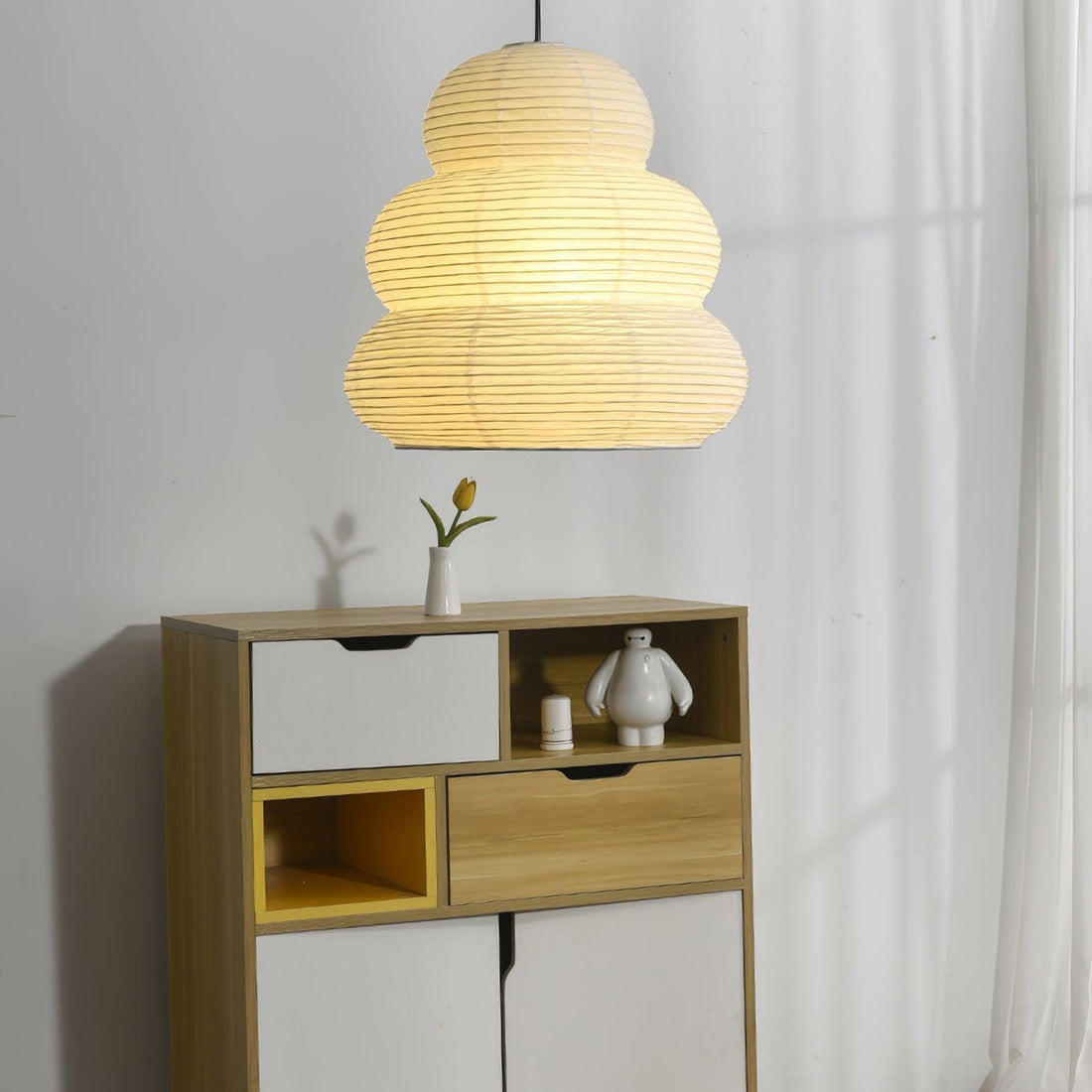 Beige Mulberry Paper Swag Pendant Light
