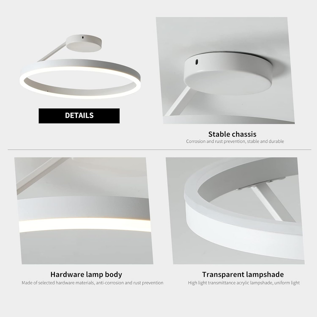 Metal Circle Ceiling Light - Minimalist LED Lamp for Living Room