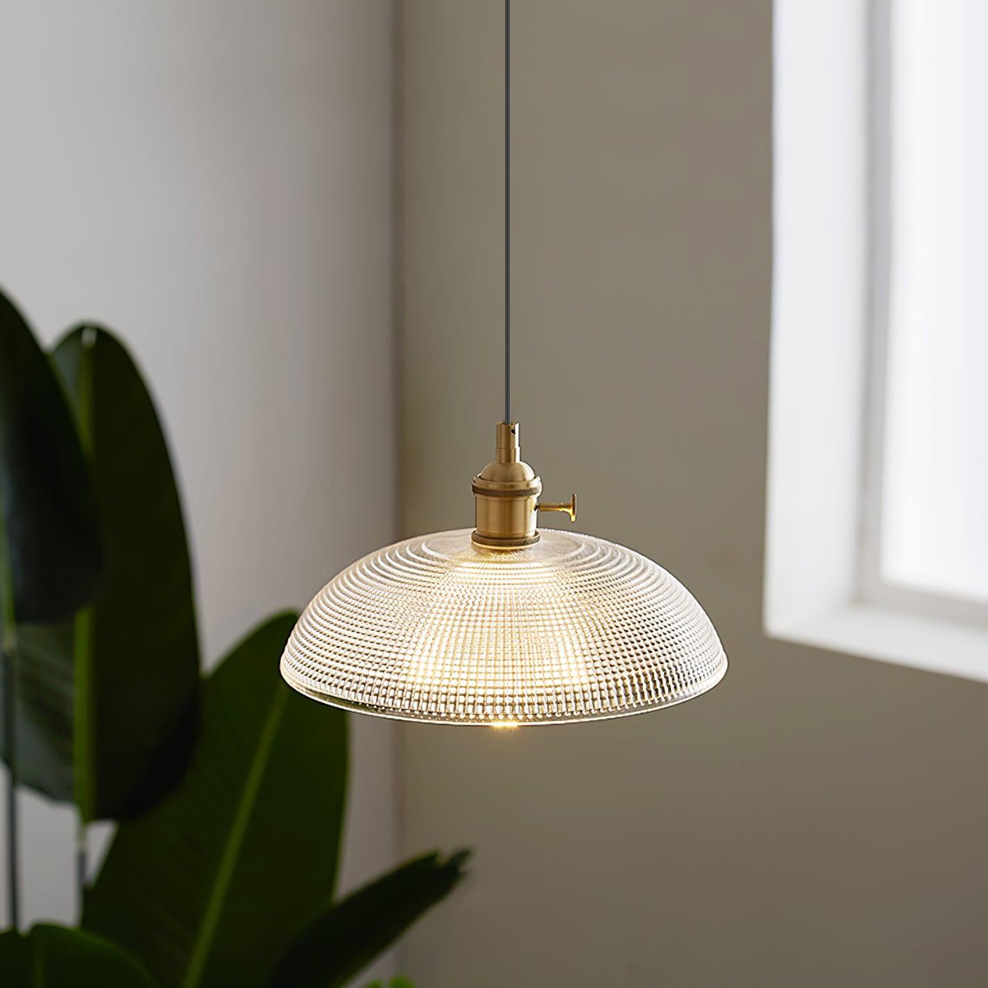 Polished Brass Domed Glass Plug-In Pendant