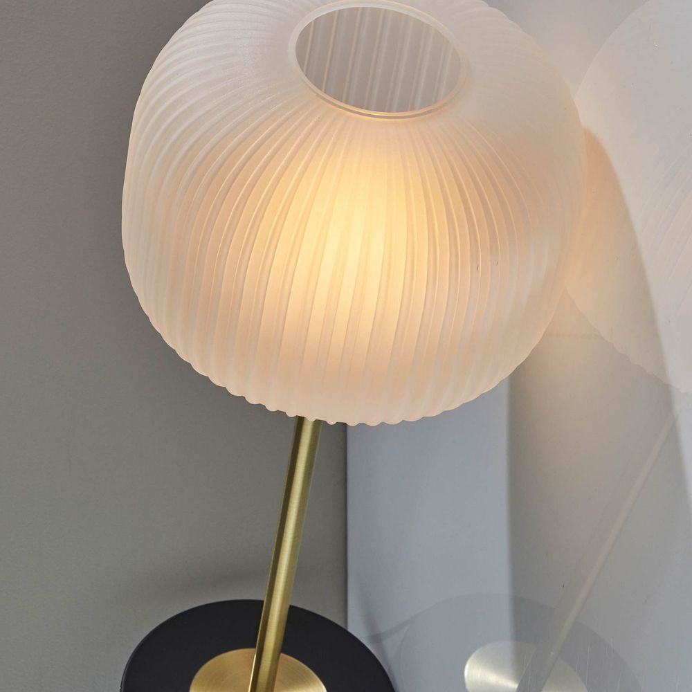 Pelviona Ribbed Glass Table Lamp - Brass & Black Metal Base - Must-Have for Home Styling