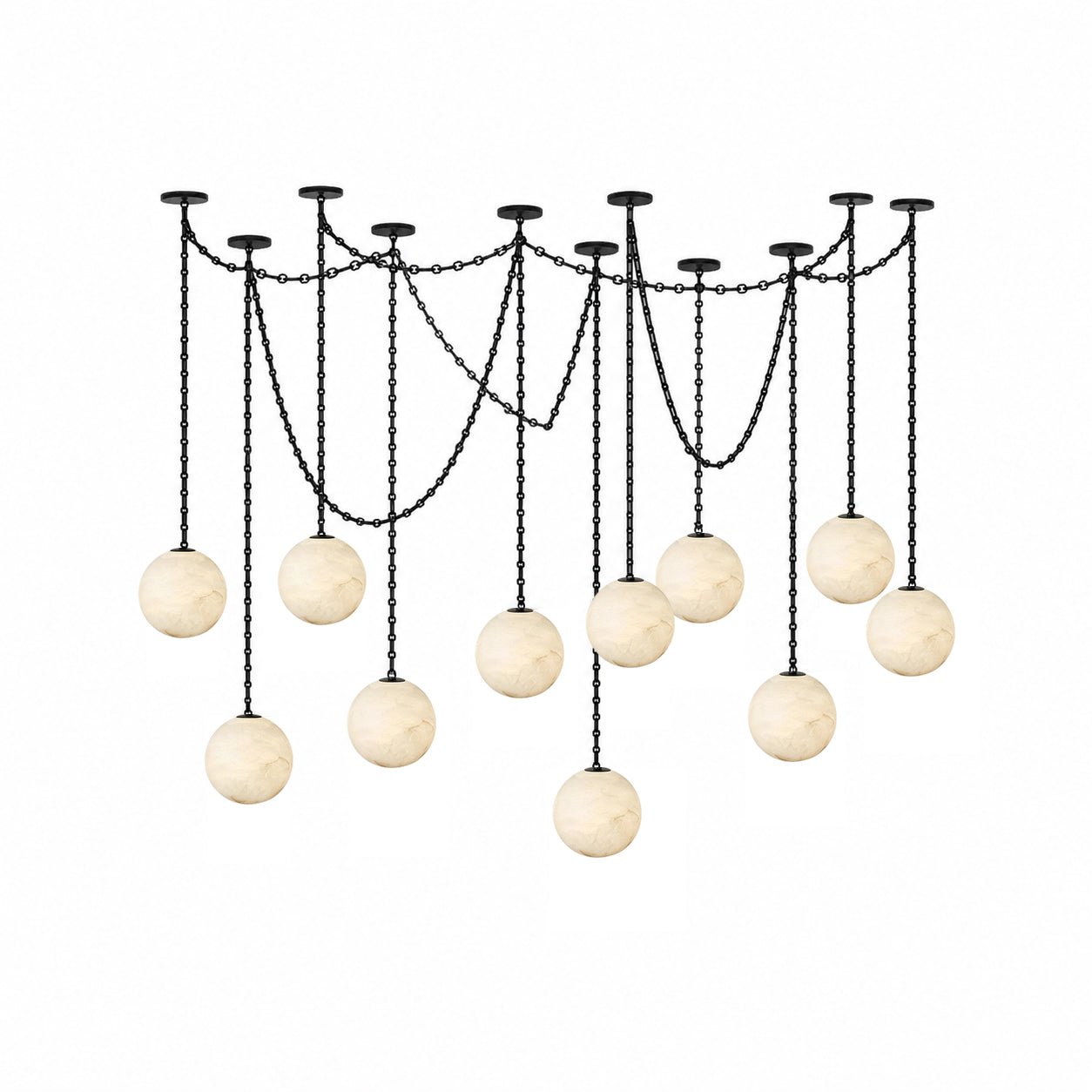 Black Metal Alabaster Globe Hardwired Chandelier