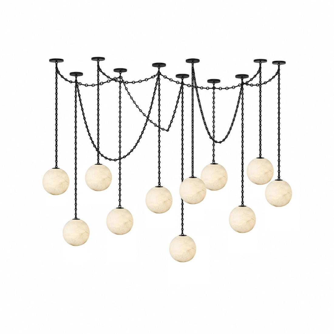 Black Metal Alabaster Globe Hardwired Chandelier