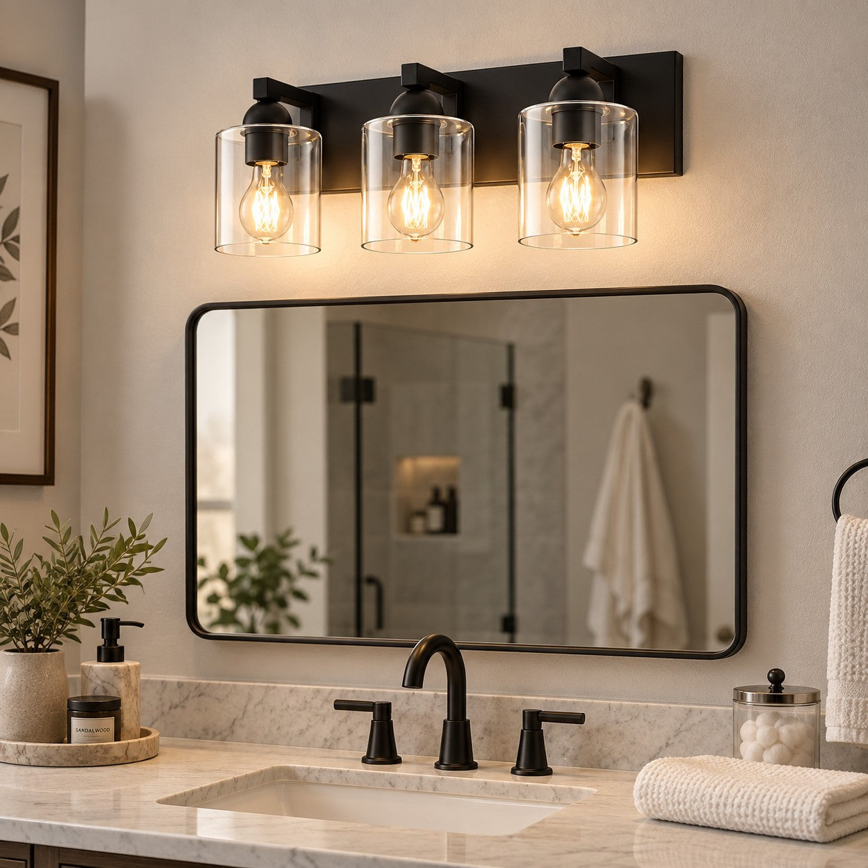 Modern Metal Vanity Light with Glass Shades for Bathrooms