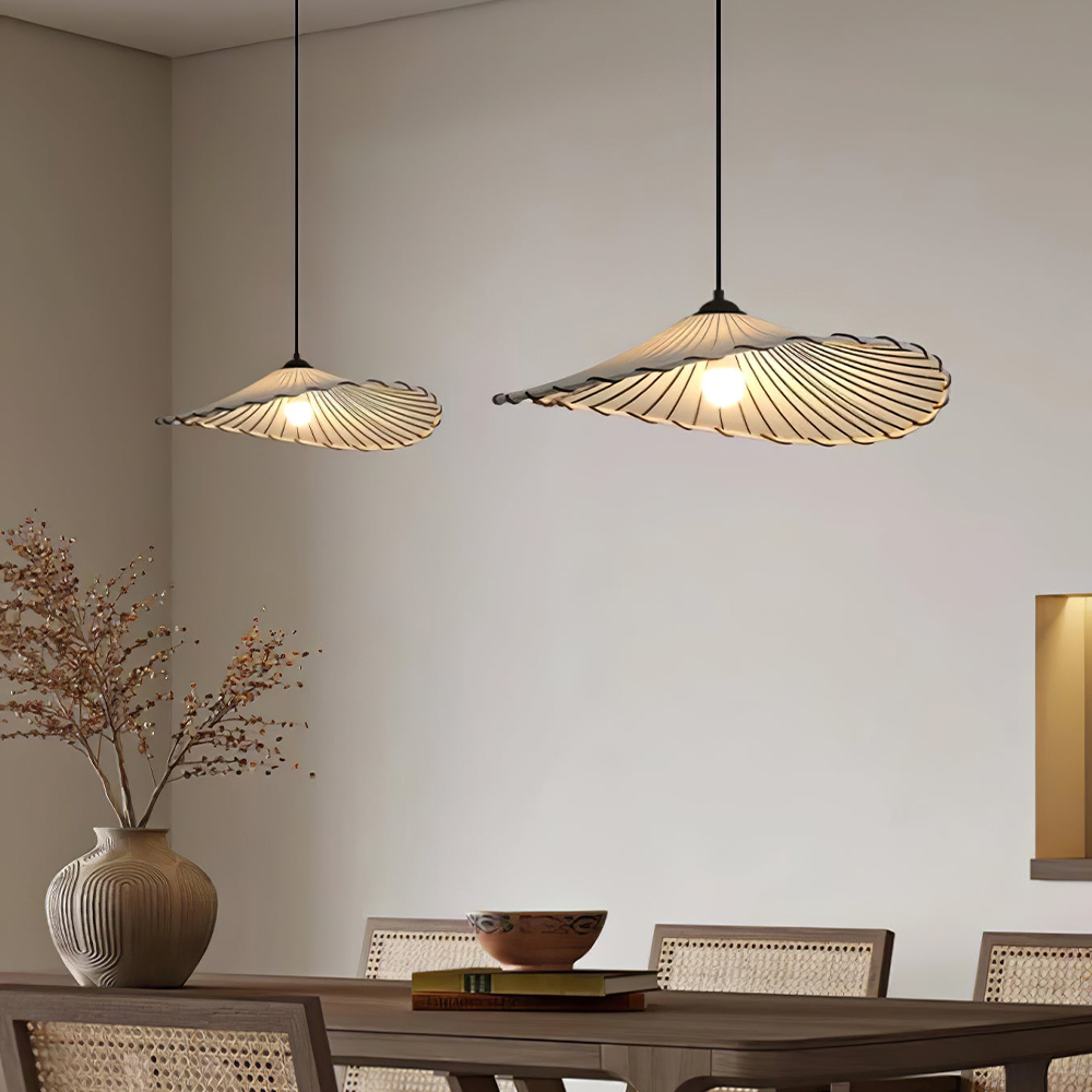 Wabi-Sabi Lotus Leaf Pendant Lamp – Fabric Light – Vintage Minimalist