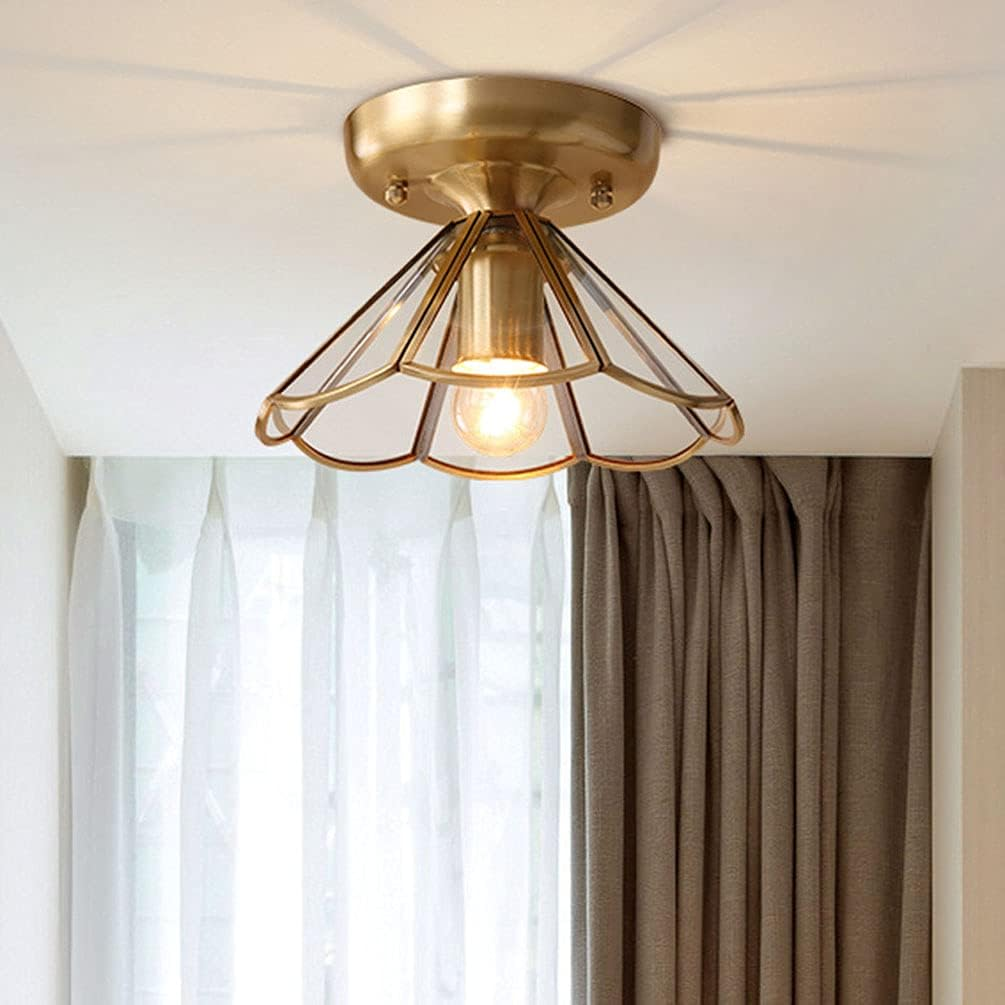 Glass Petal Ceiling Light - Modern Brass Semi Flush Mount for Hallway