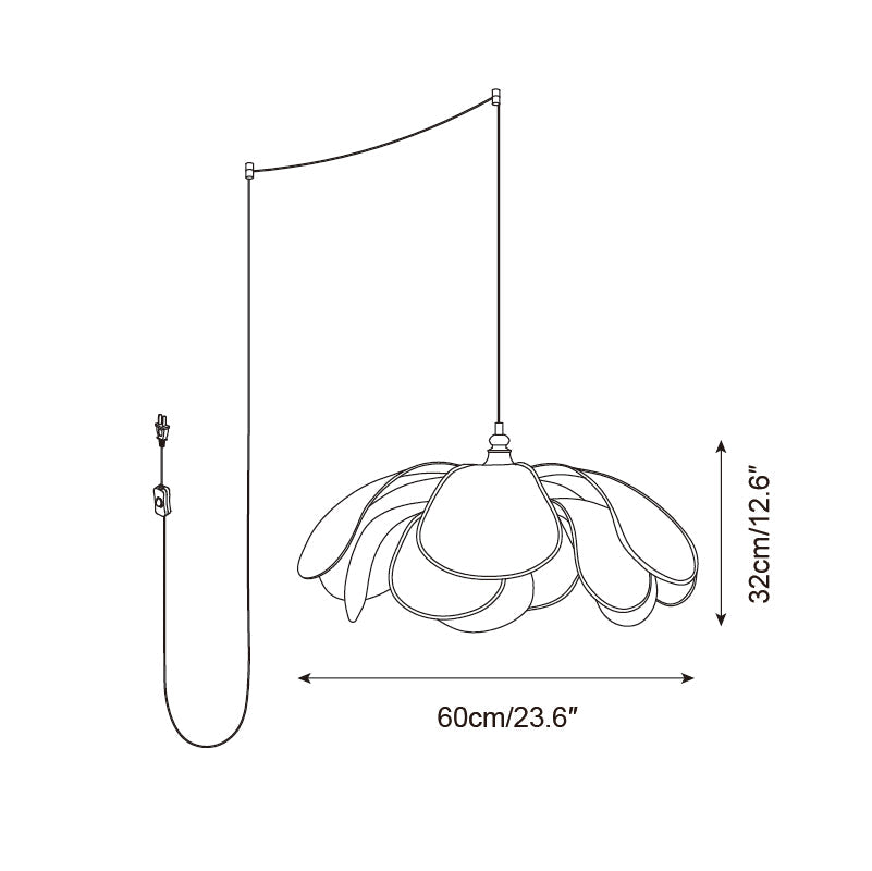 Geschichtete Stecker-Pendelleuchte aus Blumenstoff