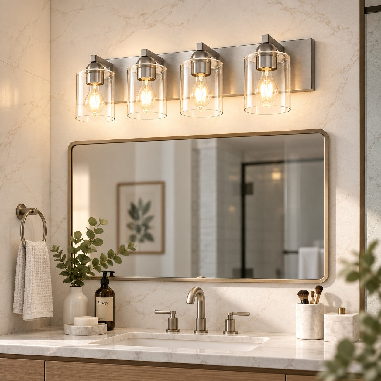 Modern Metal Vanity Light with Glass Shades for Bathrooms