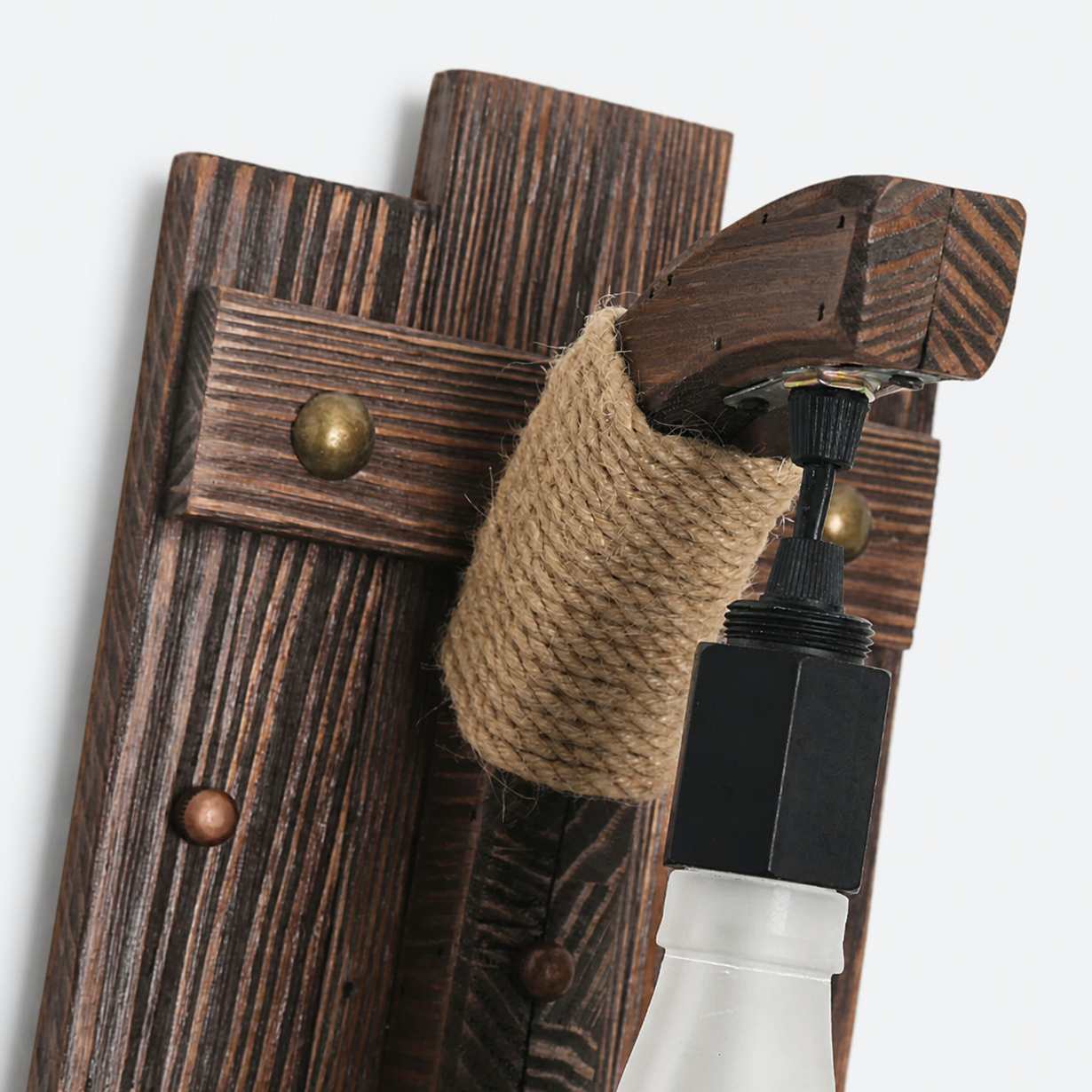 Rustic Wood and Rope Bottle Wall Sconce
