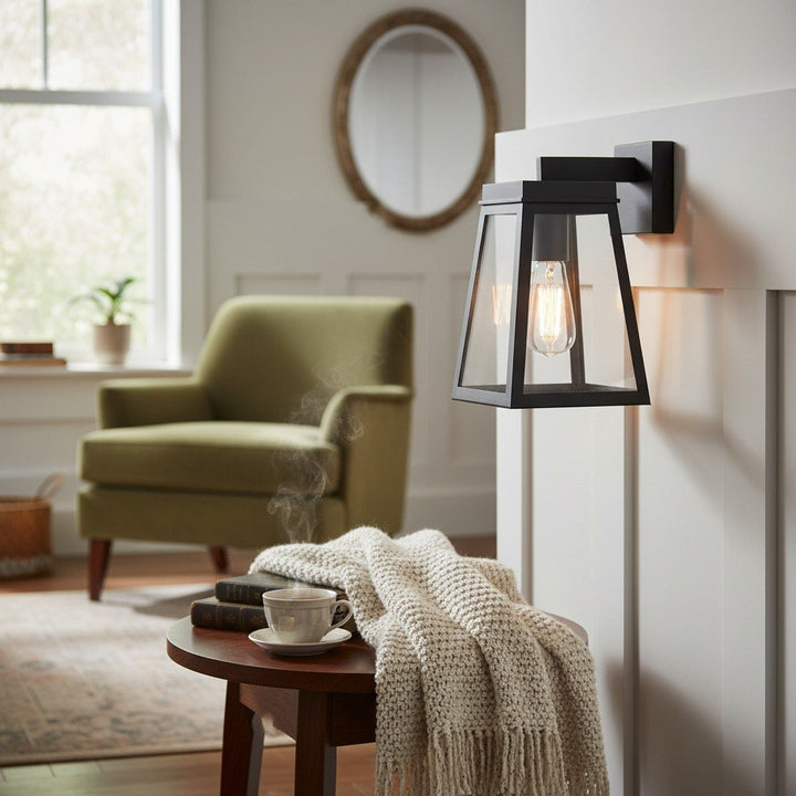 Trevanta Clear Glass Black Outdoor Lantern Wall Light - Modern Exterior Lighting