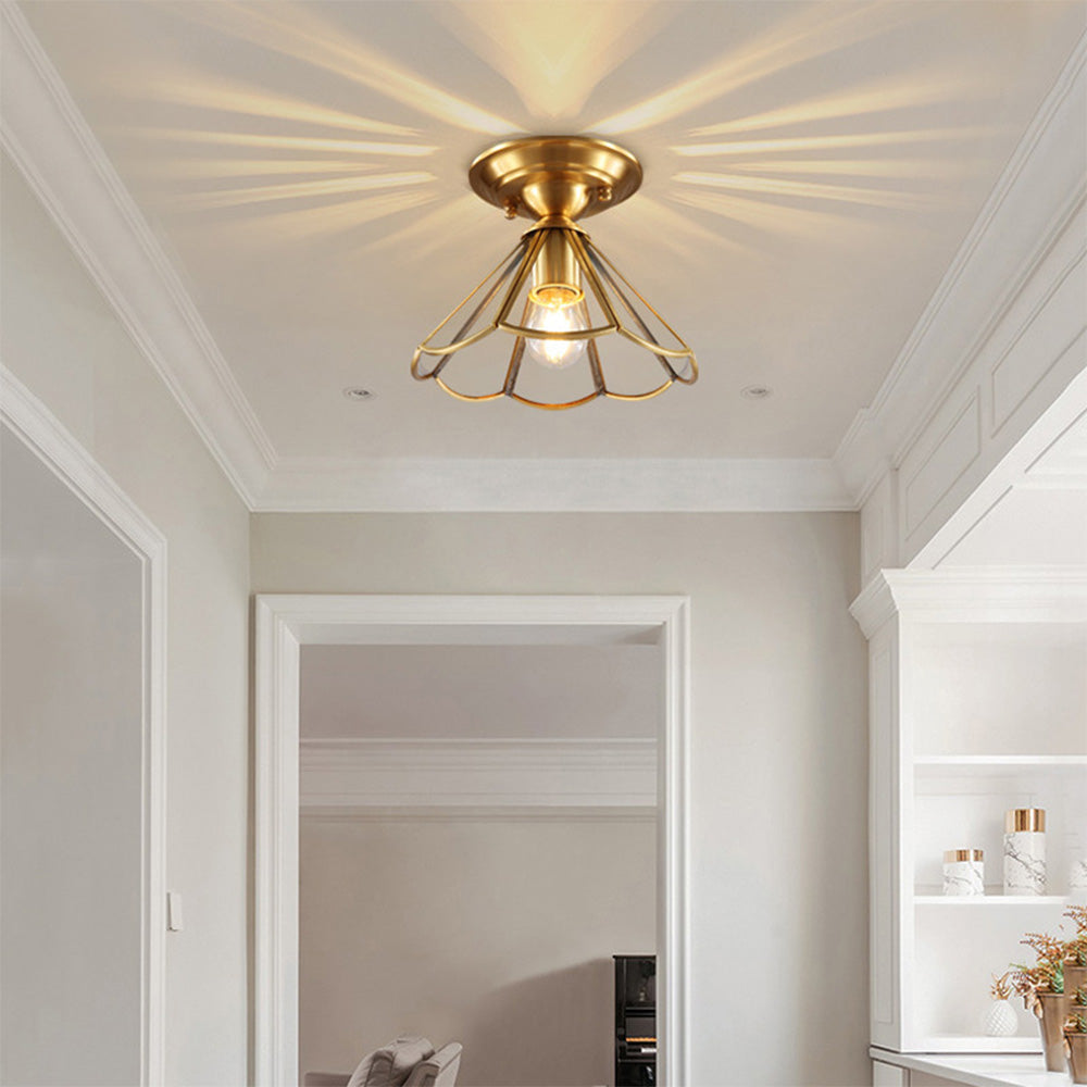 Glass Petal Ceiling Light - Modern Brass Semi Flush Mount for Hallway