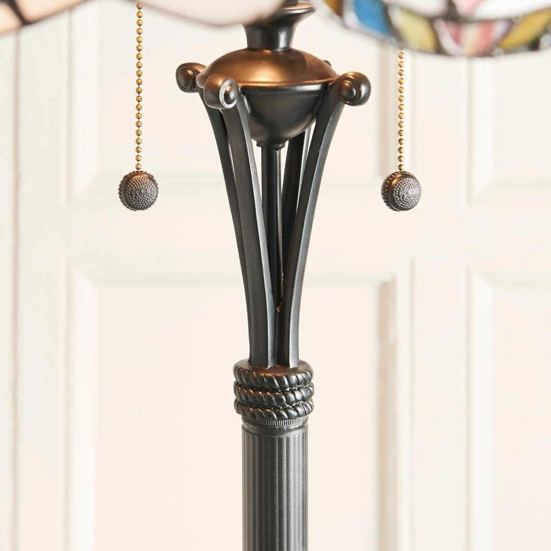 TF Sullivan Tiffany Floor Lamp - Floral Stained Glass Design for Study or Living Room