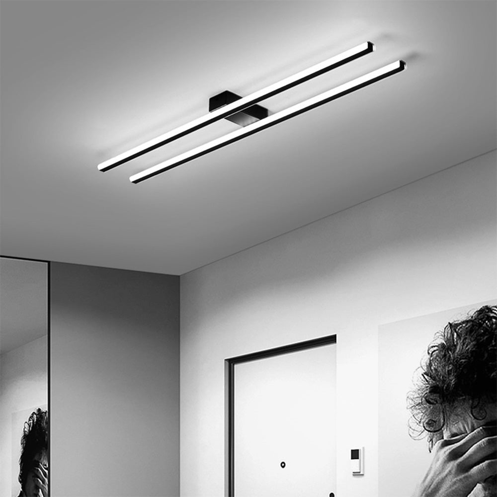 Double Linear Ceiling Light - Industrial Iron LED Lamp for Living Room