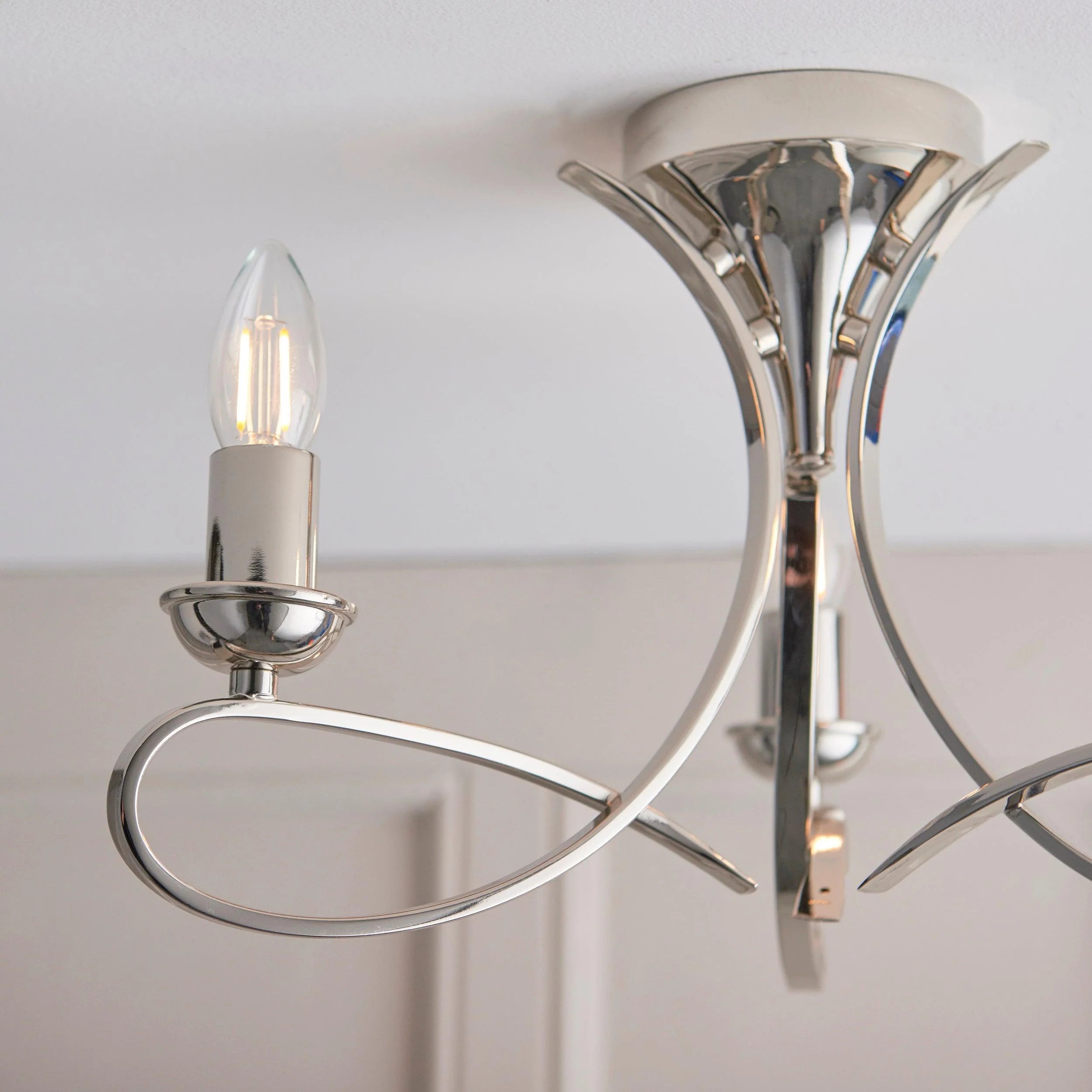 Foline 3-Light Ceiling Fixture with Sweeping Arms - Polished Nickel Semi-Flush for Dining or Entry