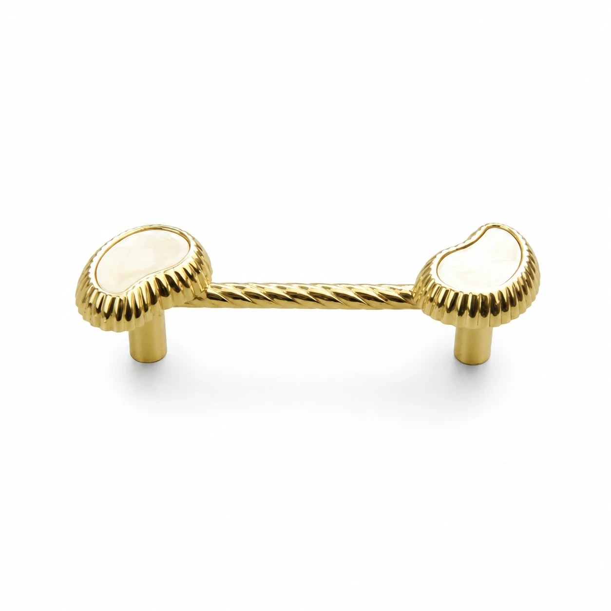 French Vintage Cashew Shell Brass Cabinet Knobs and Pulls - image 4