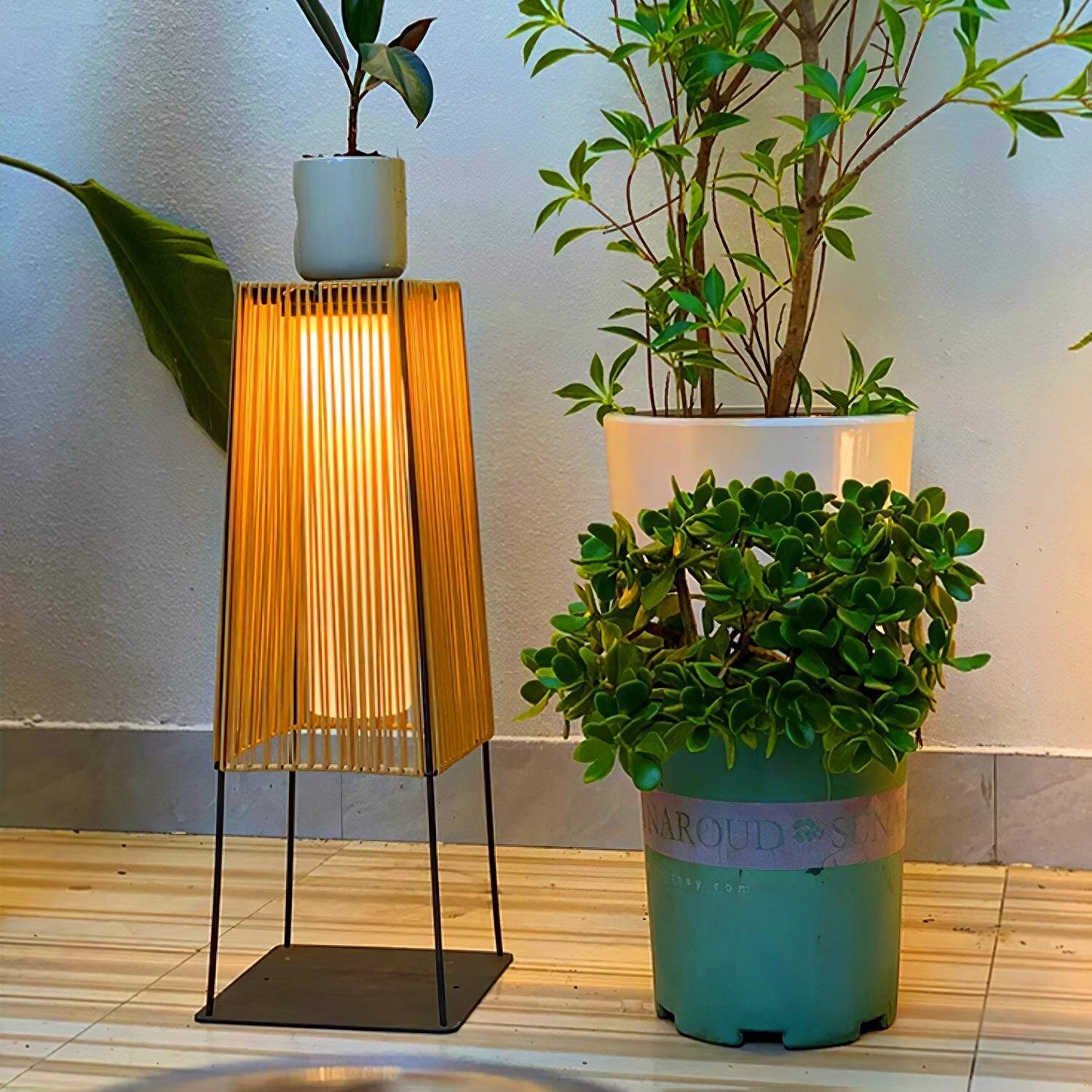 Plastic Rattan Outdoor Post Light - Solar Post Lamp Ideal