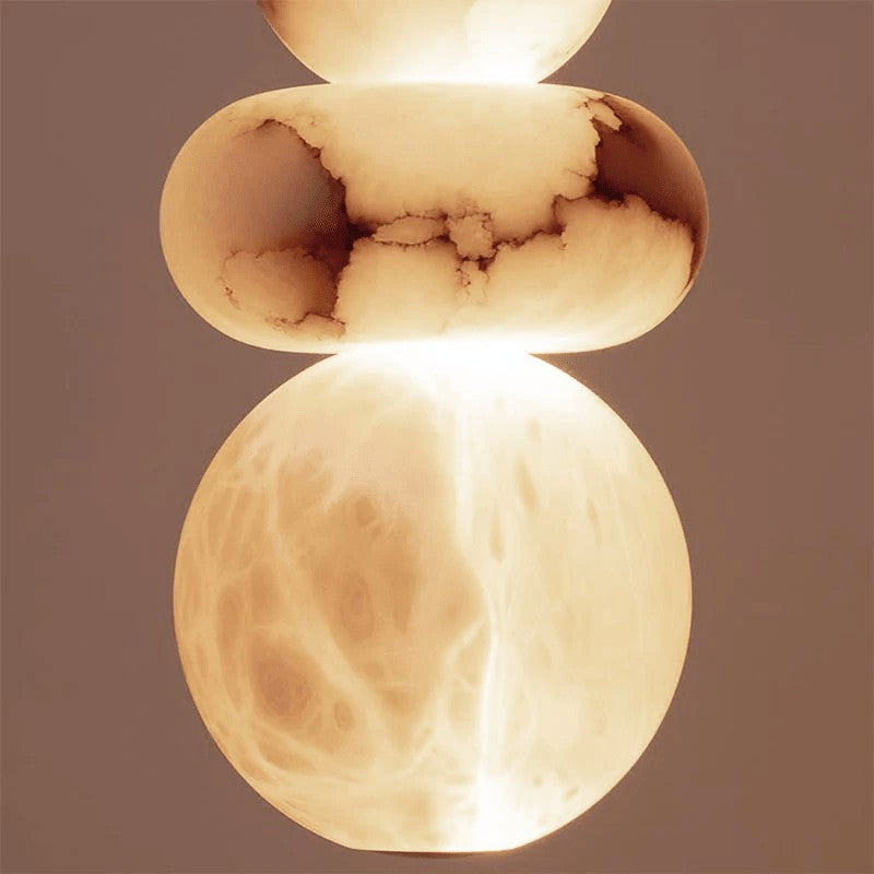 Schwarzer Metall-Alabaster-Ketten-Kabelkronleuchter