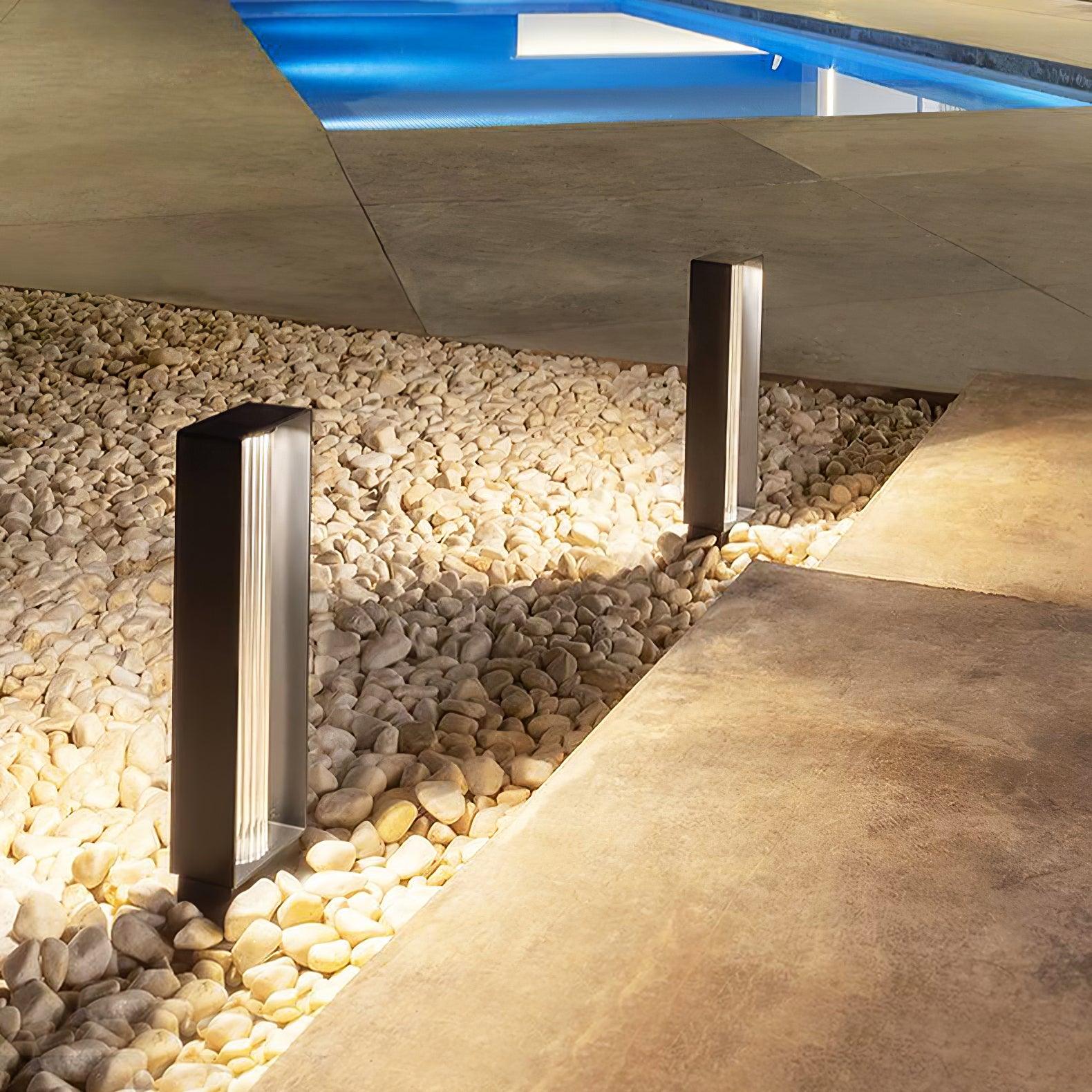 Frame Outdoor Post Lamp - Resilient Striped Glass Lamp for Driveway