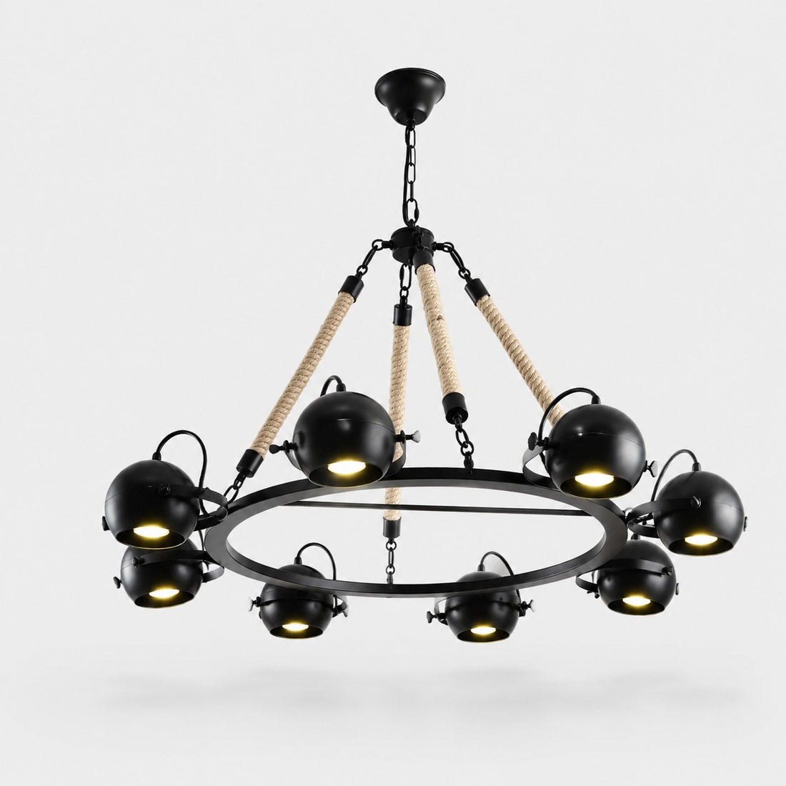 Industrial Rope Chandelier with Adjustable Rounded Heads