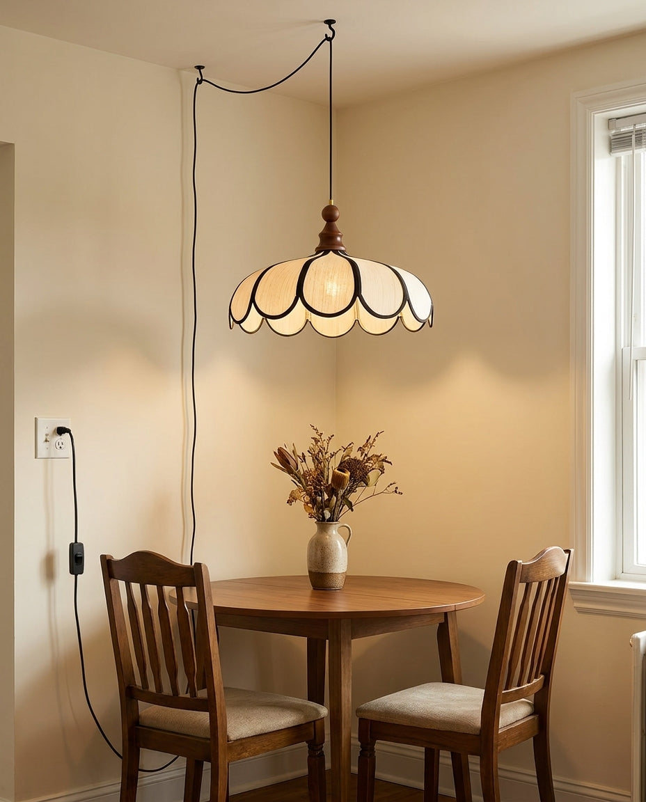 Scalloped Abaca Woven Plug-In Swag Pendant
