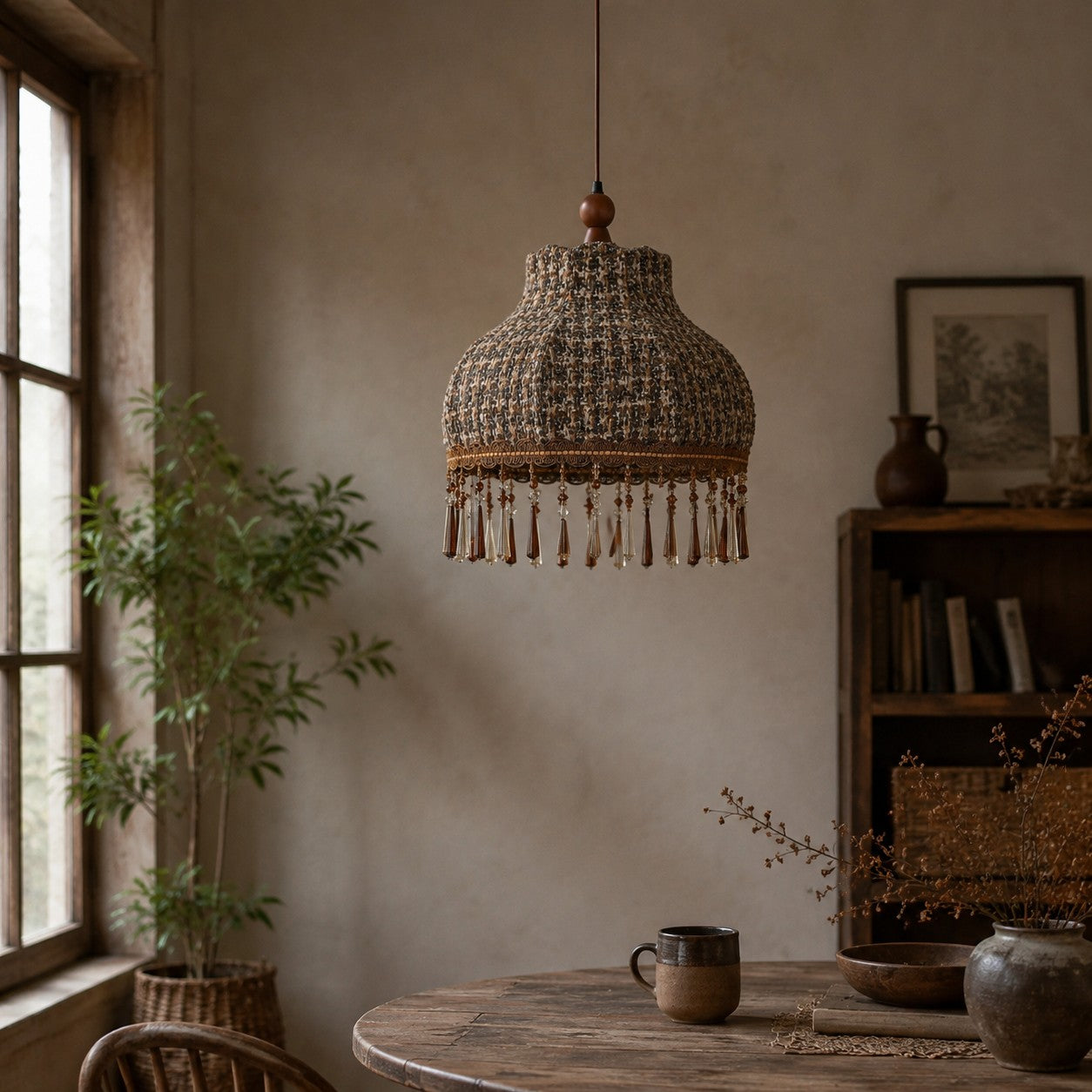Vintage Fabric Fringe Pendant Lamp