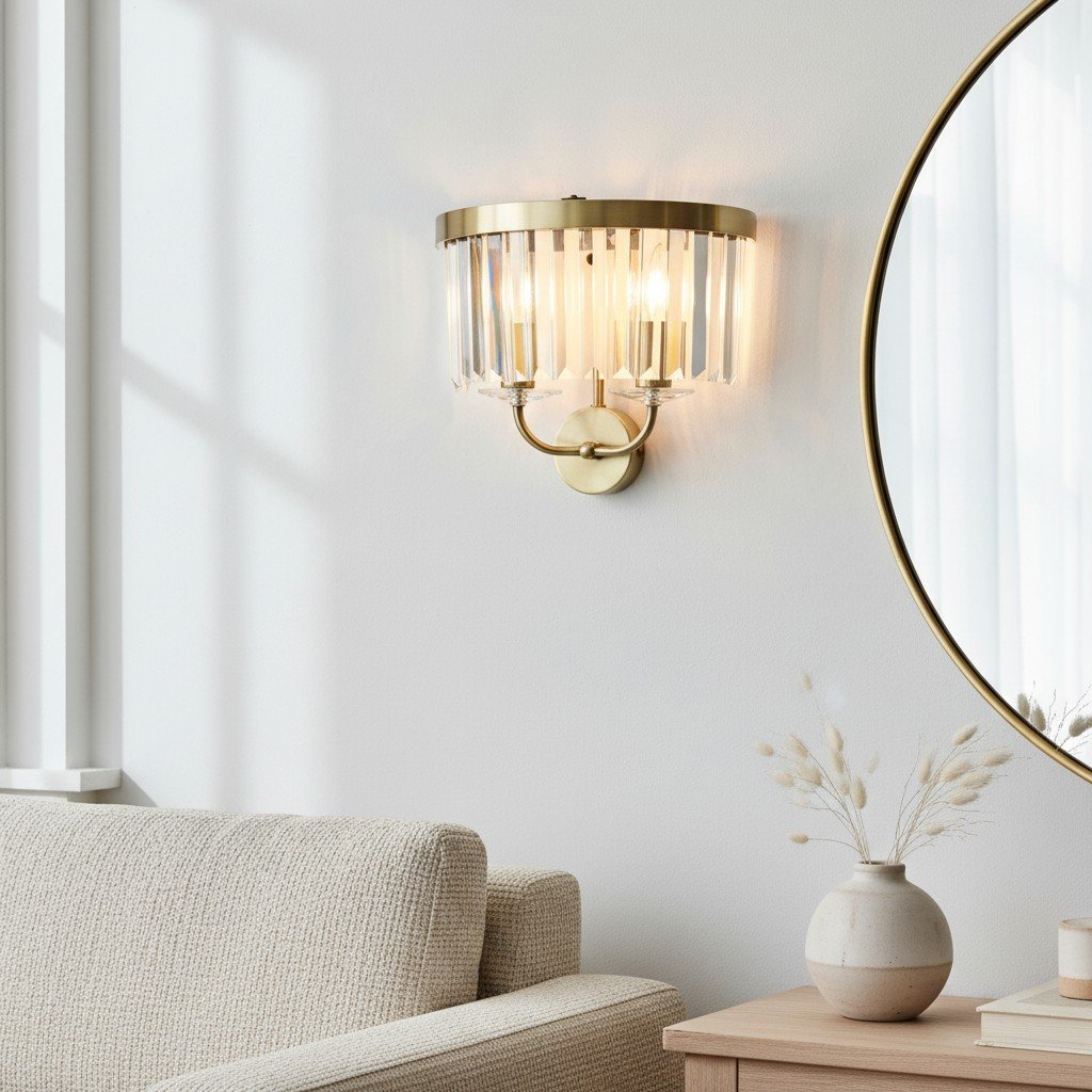 Beveline Faceted Clear Cut Glass Wall Light - Classic metal sconce for hallway and living room