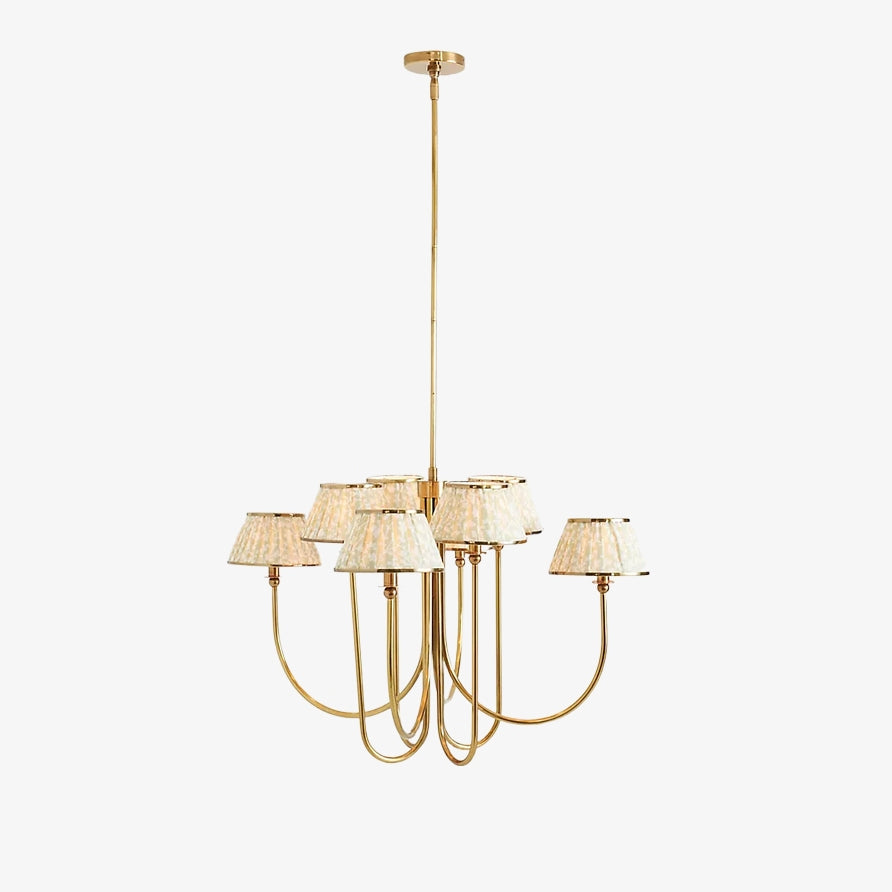 Ruchee Chandelier – Layered Fabric Shade Brass Ceiling Light for Dining or Living Spaces