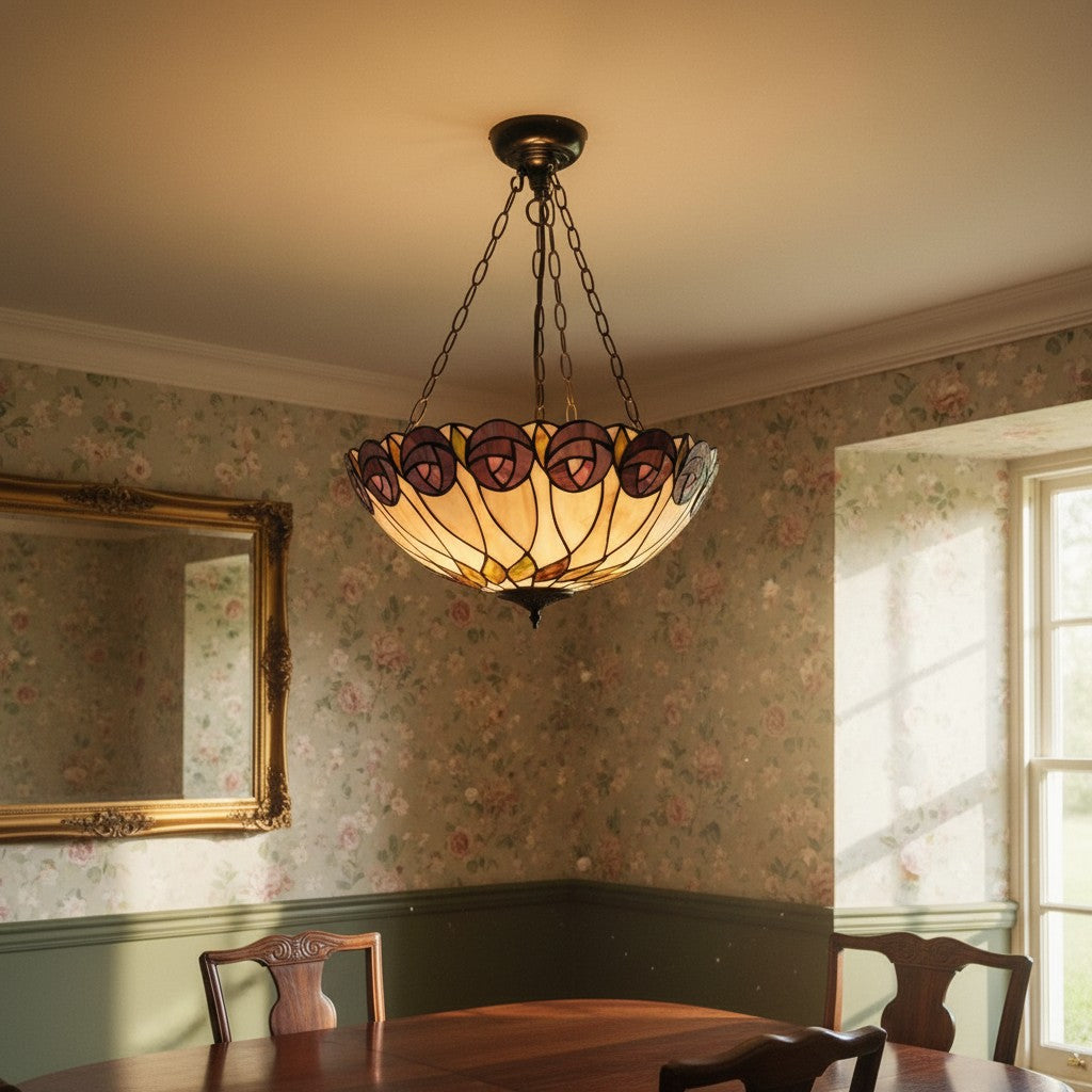 TF Hutchinson Tiffany Pendant - Inverted Art Glass Adjustable Pendant Light for Home