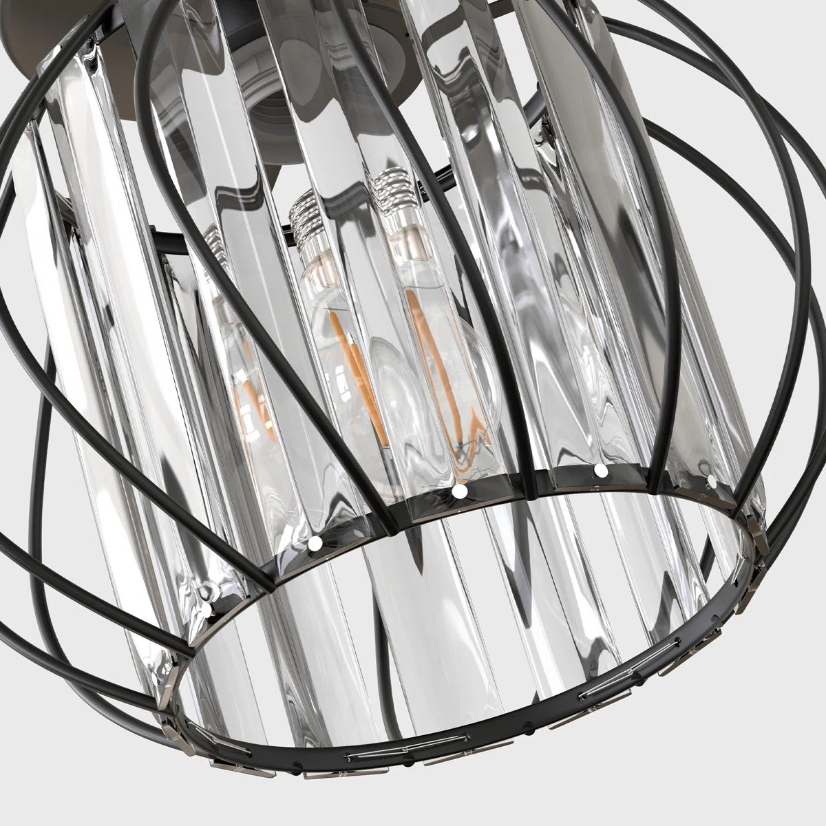 Geometric Cage Semi-Flush Mount Crystal Ceiling Light for Hallway and Entryway