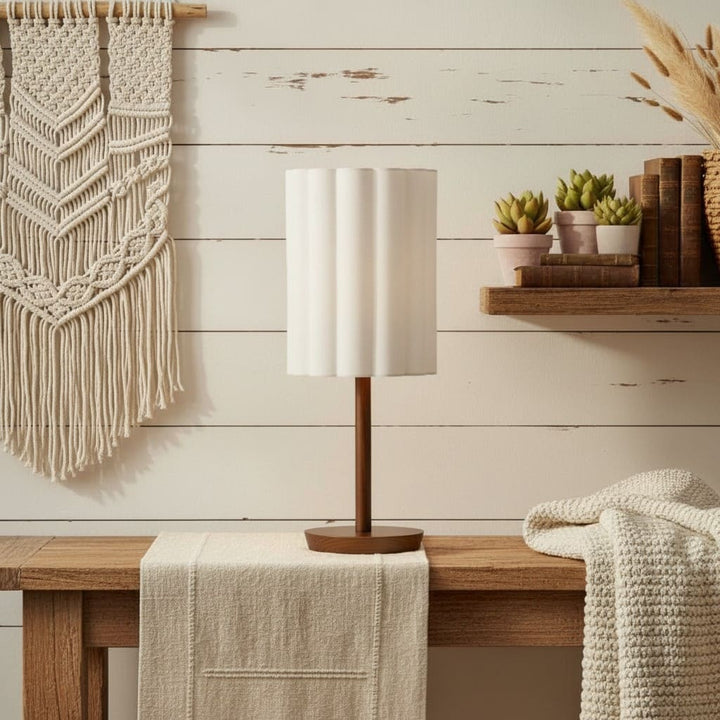 Linbron Modern Fabric Shade Table Lamp with Wood Base – Soft Ambient Lighting for Bedroom or Living Room