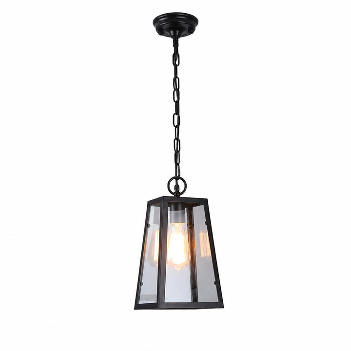 Schwarze Pendelleuchte aus trapezförmigem Glas