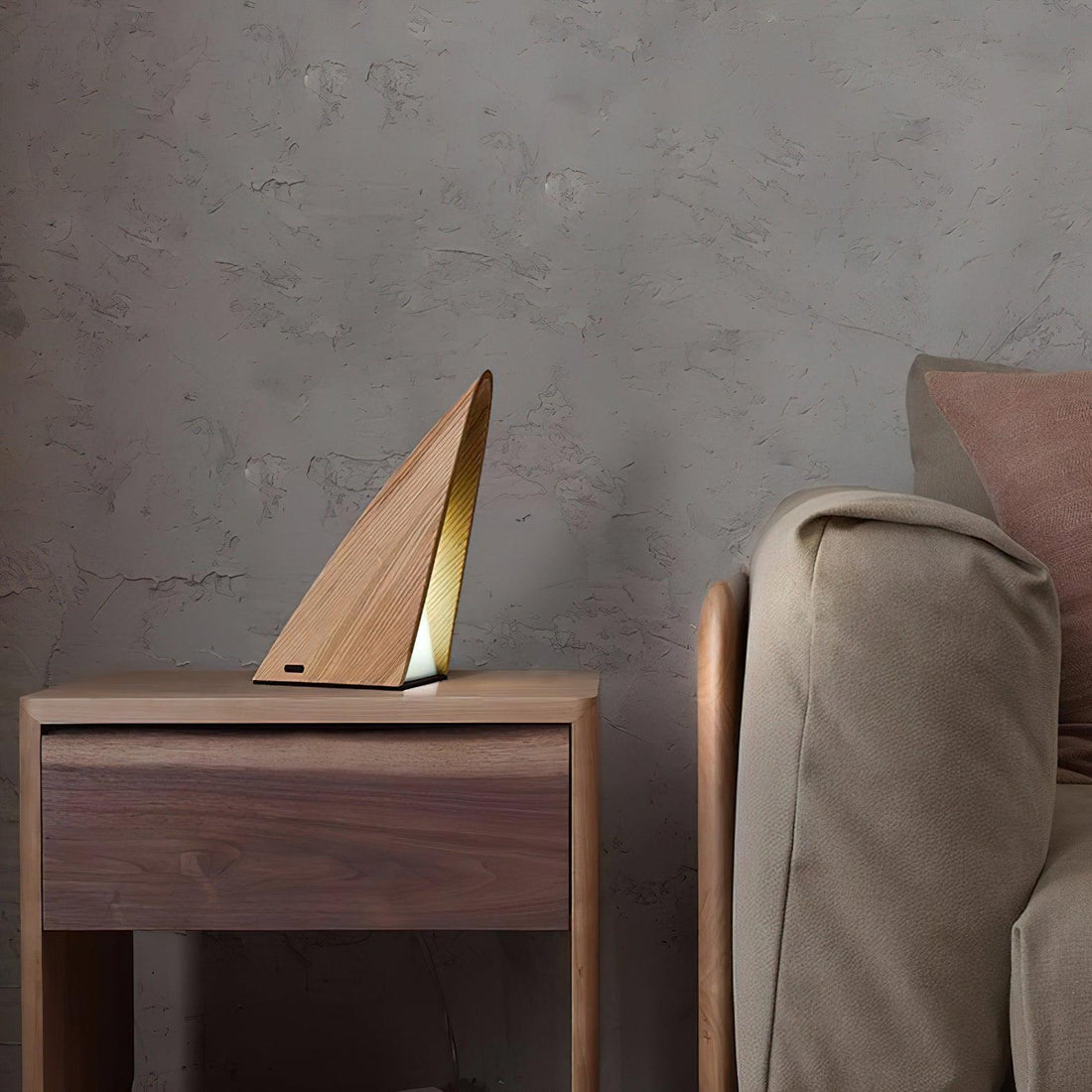 Triangular Table Lamp - Wooden Rechargeable LED for Bedroom & Office