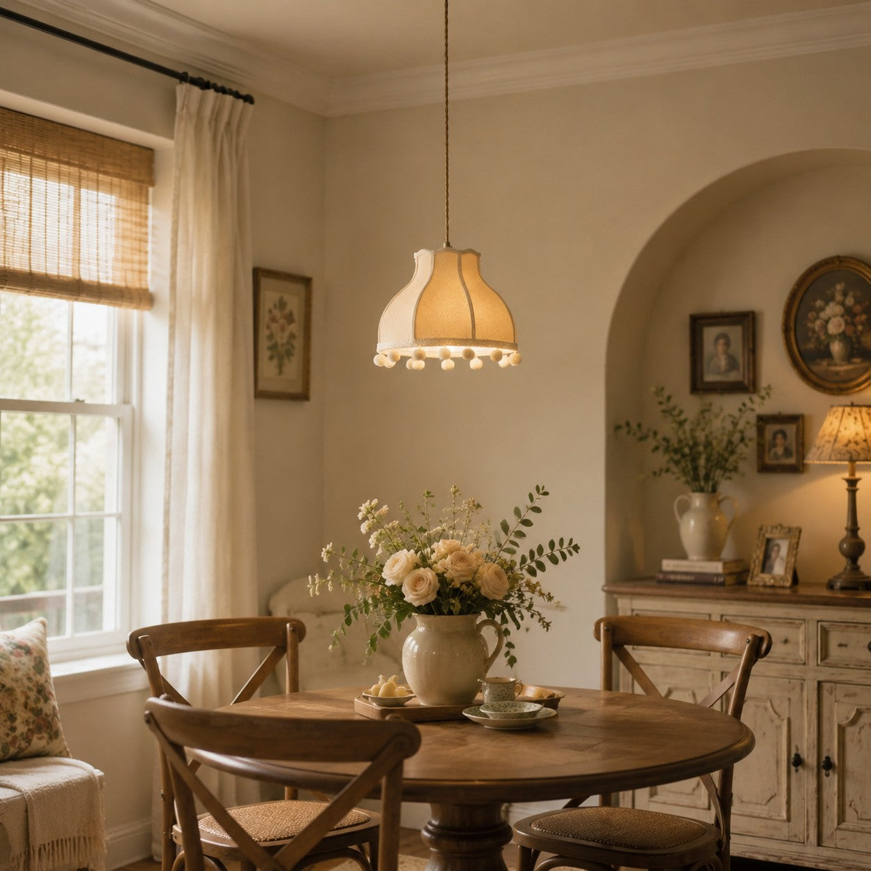 Patchwork Fabric Pom-Pom Pendant Light