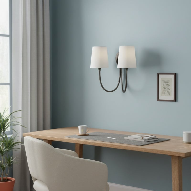 Roven Modern Double Wall Sconce with Curved Arms and Fabric Shades – Classic Accent Lighting for Bedroom