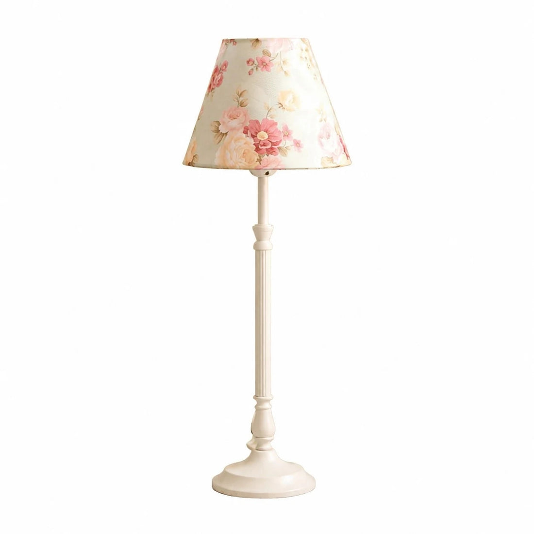 Cream floral fabric shade French country metal table lamp