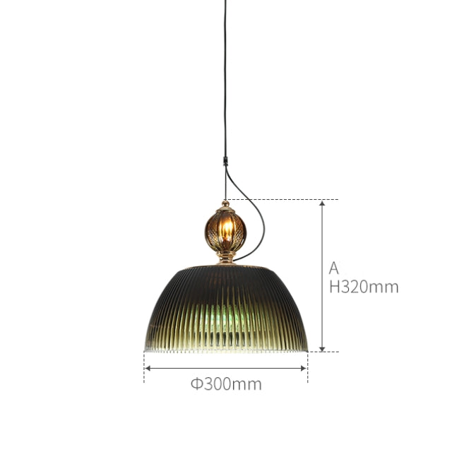 Green Glass Pendant Light - Vintage Striped Lamp for Kitchen Island