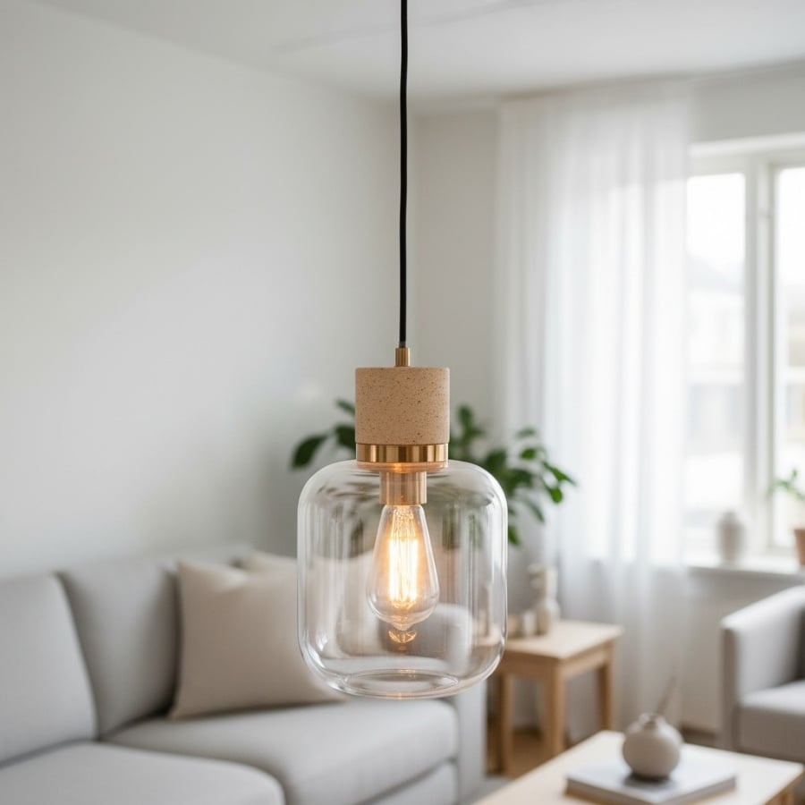 Korlisse Natural Stone and Glass Pendant Light – Stylish Lamp for Lounge or Living Room