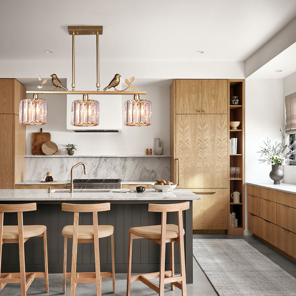 Crystal Island Pendant Light - Multi-Head Bird Theme Luxe Design