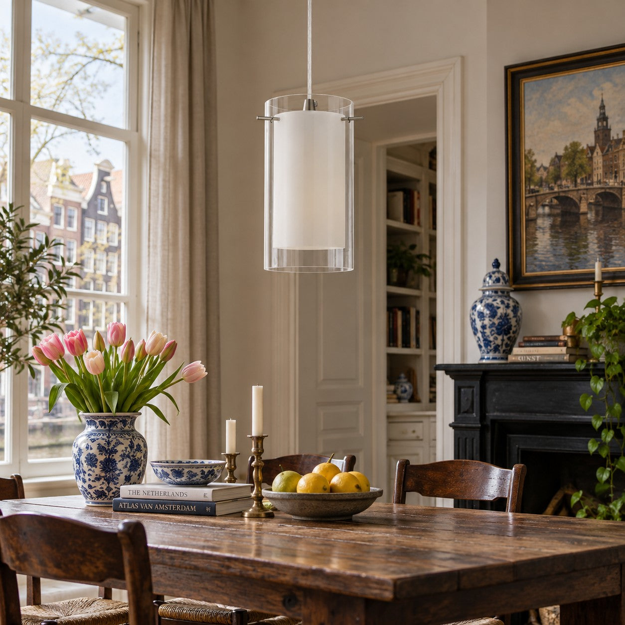 Modern Double Glass Pendant Light With Chrome Finish