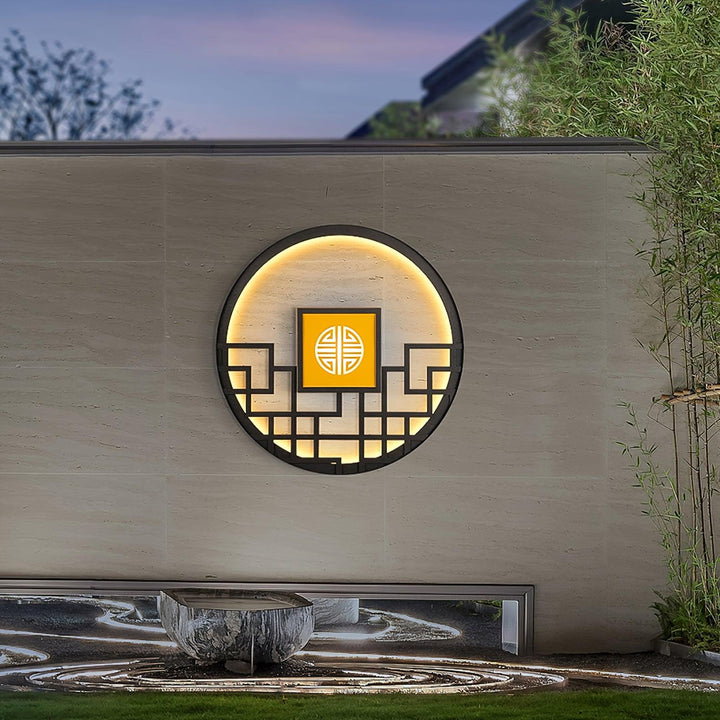Classic Round Outdoor Light -  Hollow Pattern Wall Decor Lamp