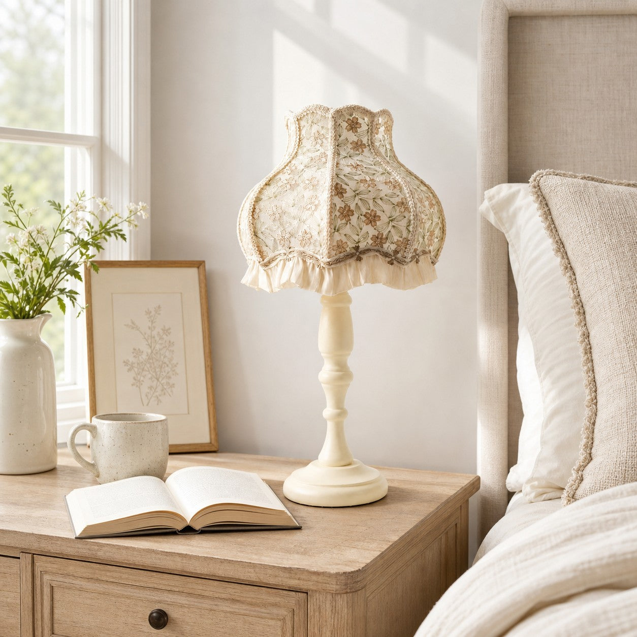 Embroidered Floral Ruffle Table Lamp