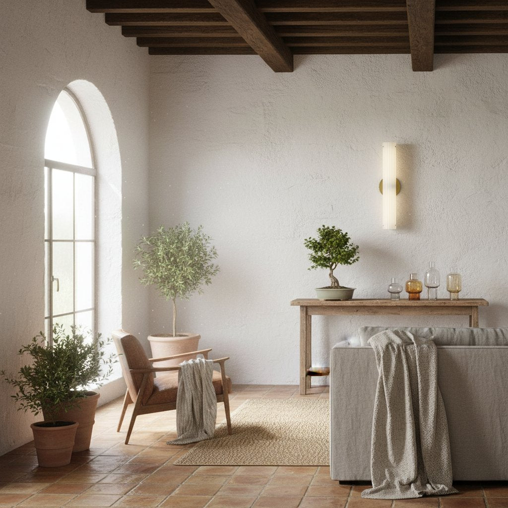 Trenia Stahl-Wandleuchte mit Milchglasschirm – Vertikal geripptes Design