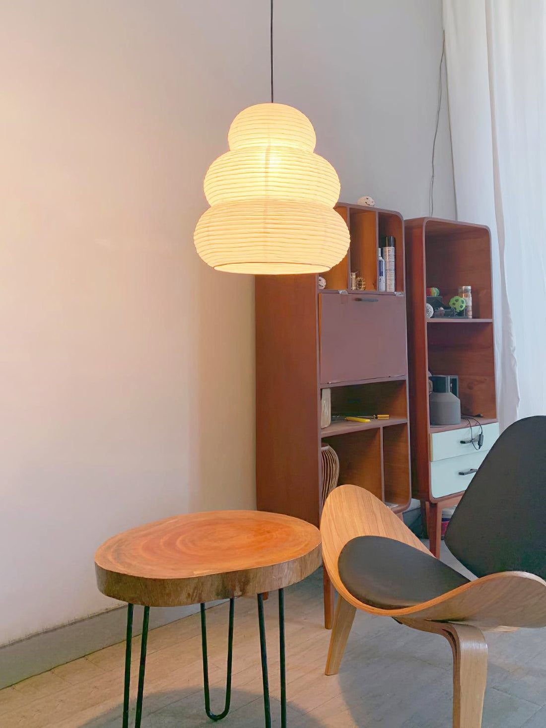 Beige Mulberry Paper Swag Pendant Light