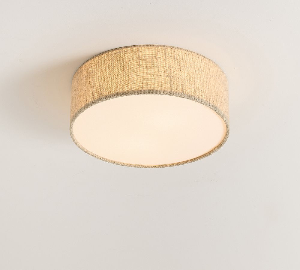 Dumora Linen Drum Ceiling Light - Flush Mount Iron Fixture with Fabric Shade